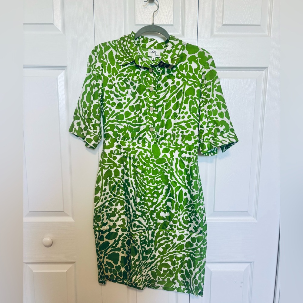 Milly of New York green and white patterned silk dress size 6